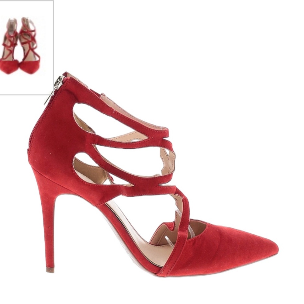 Red Jessica Simpson pumps.